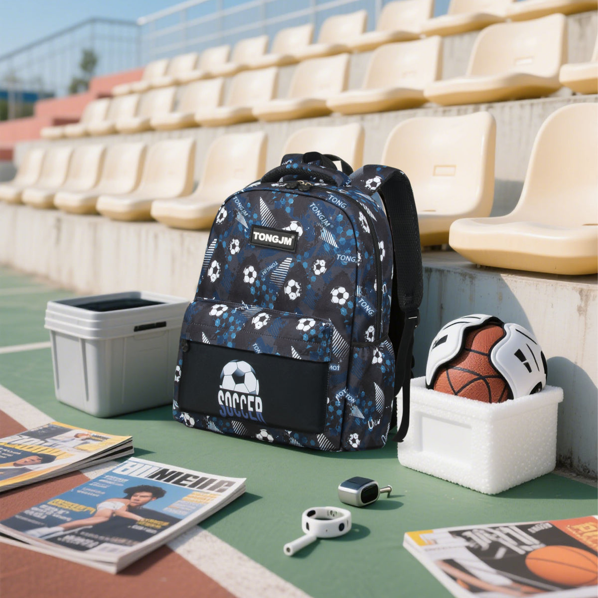 TONGJM 3pcs Backpack for Boys Girls with Lunch Box & Pencil Case, Lightweight Book Bag for School, Travel, Soccer Printed, Gifts