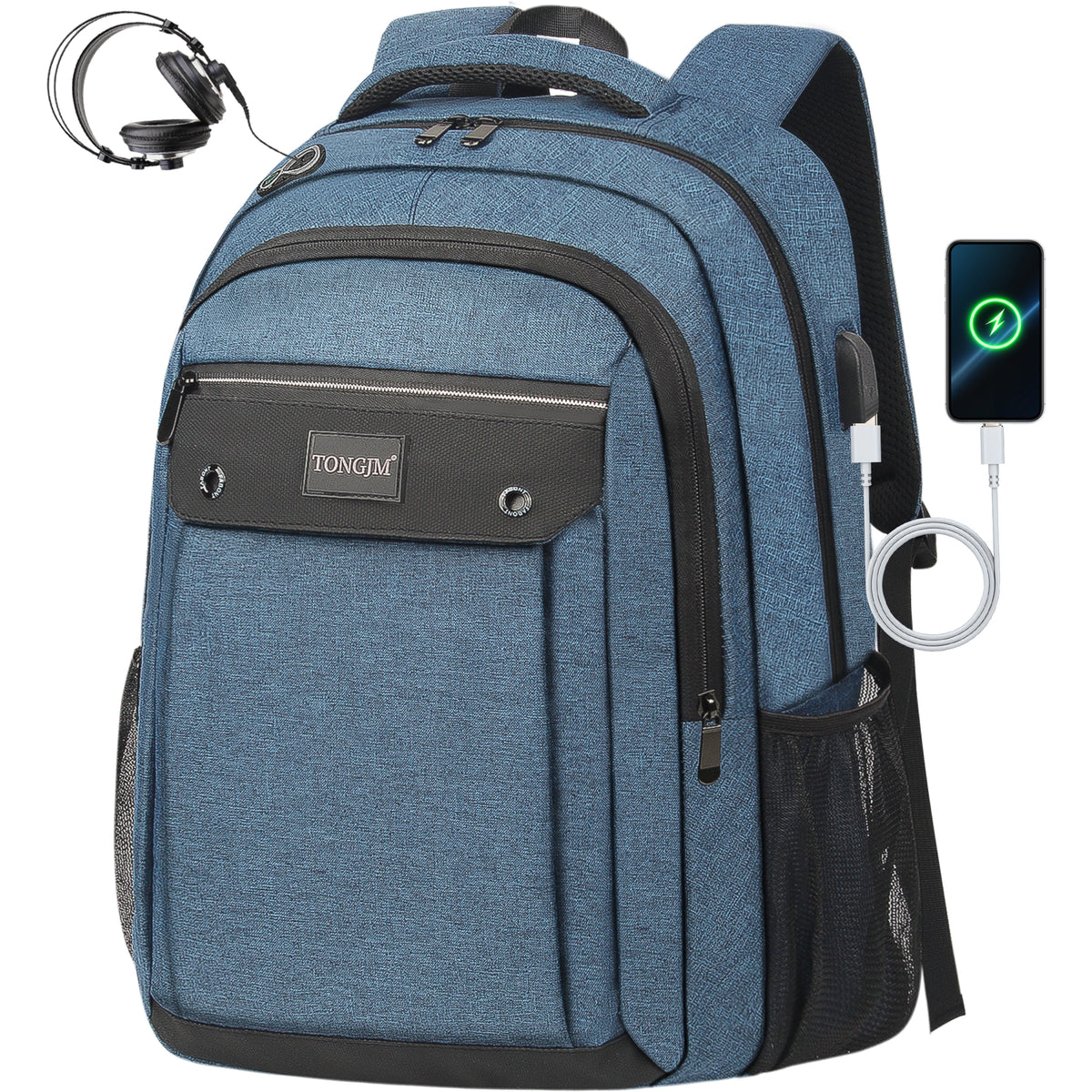 TONGJM Laptop Backpack with USB Charging Port ,Water Resistant Business Travel Bag for Work, School & Daily Commute, Fits 15.6" Laptop