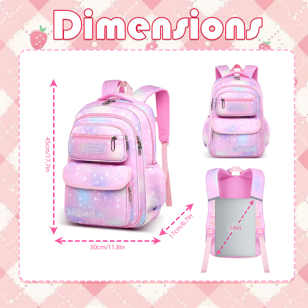 TONGJM School Backpack for Teens Grils, Cute Lightweigt Students Bookbag for Elementary Primary Middle School
