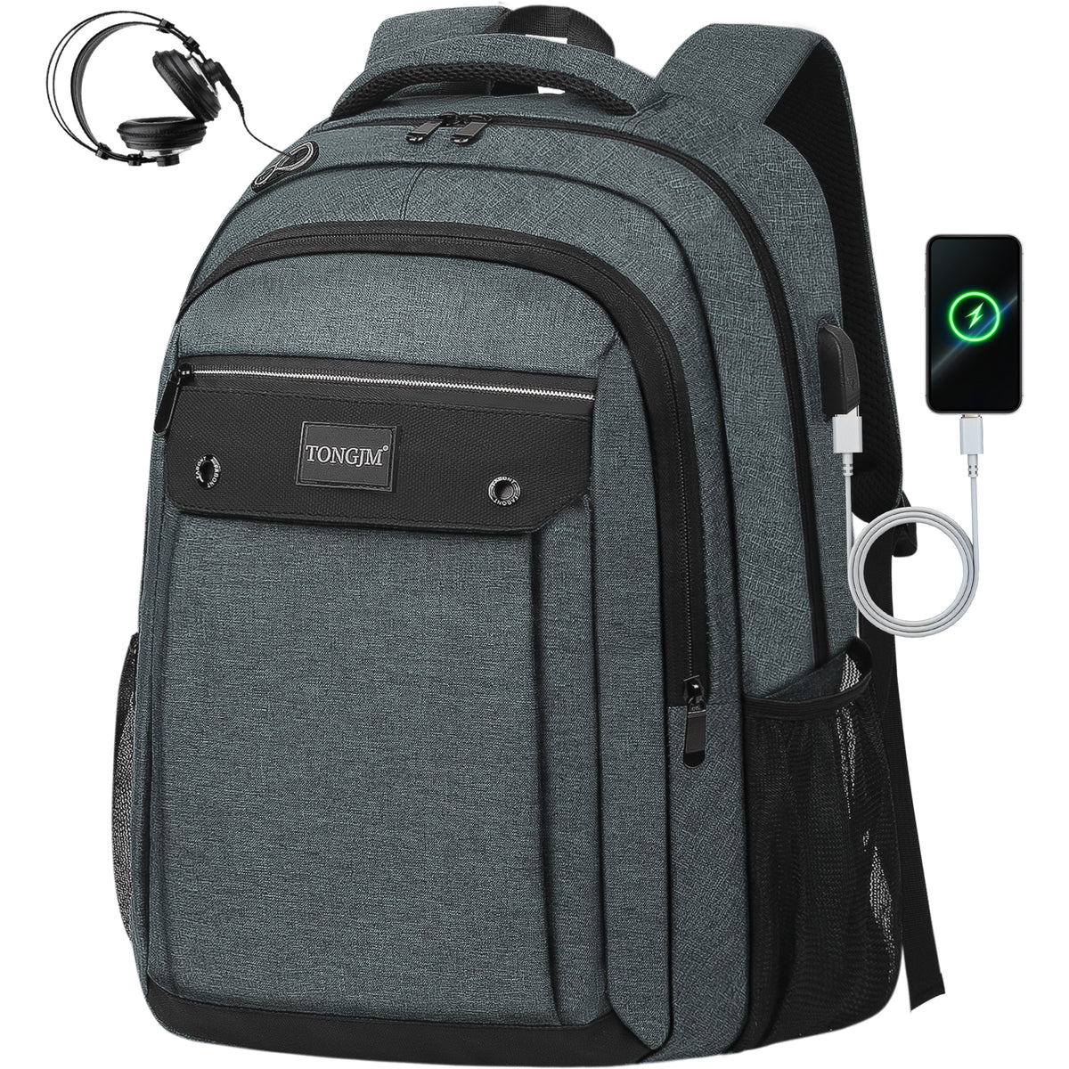 TONGJM Laptop Backpack with USB Charging Port ,Water Resistant Business Travel Bag for Work, School & Daily Commute, Fits 15.6" Laptop