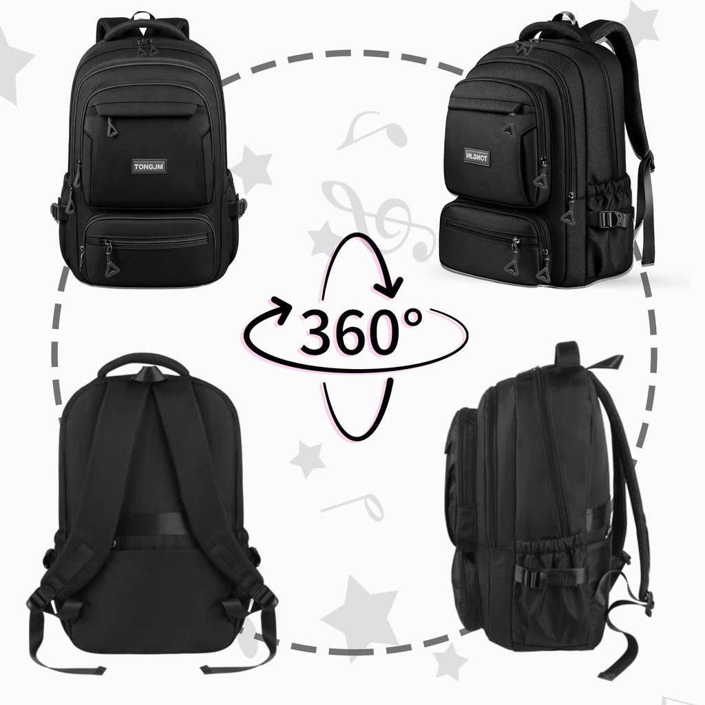 TONGJM School Backpack, Large Capacity Bookbag for 15.6inch Laptop, Water Resistant Bookbag for School Travel Work, Casual Daypack for Men Women Teens