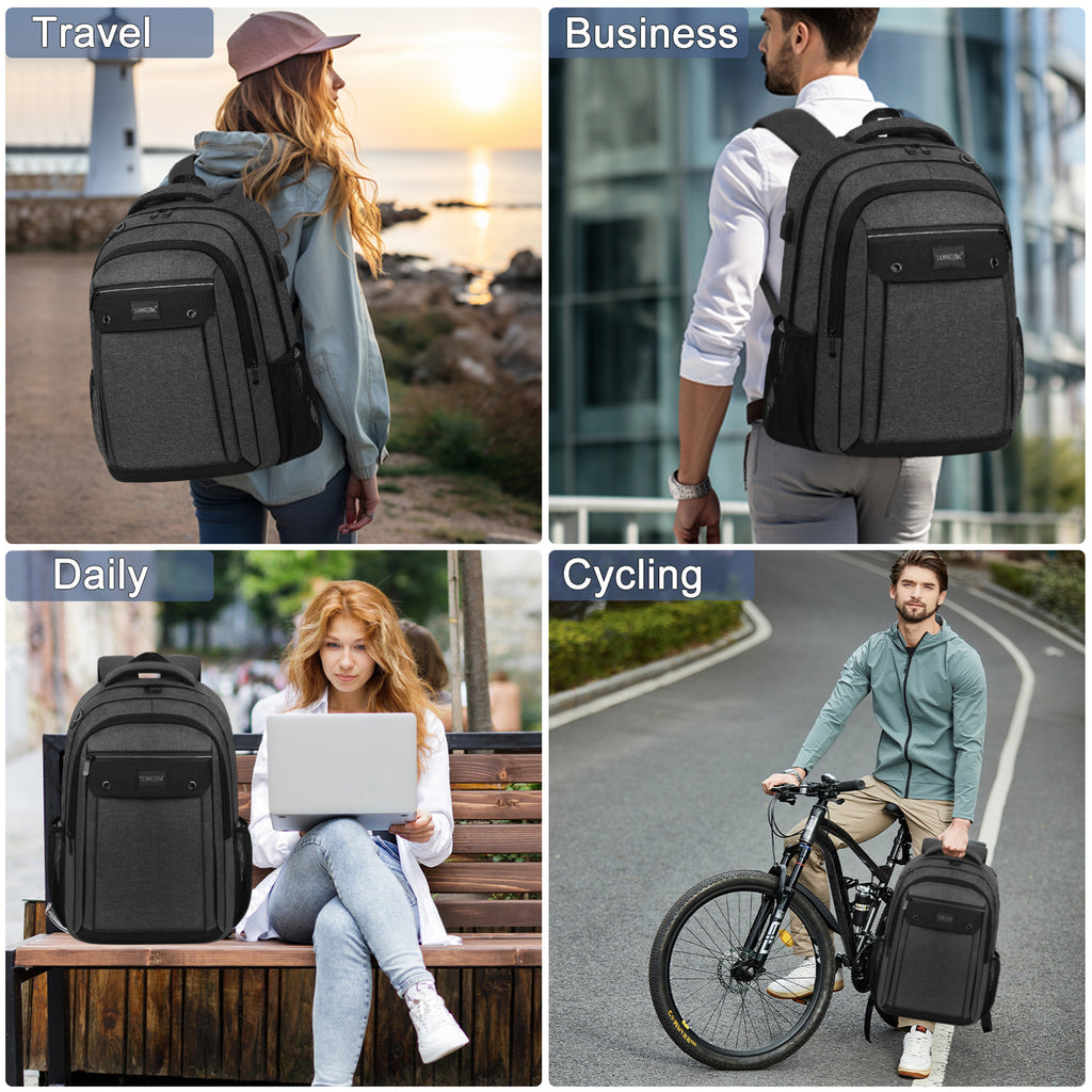 TONGJM Laptop Backpack with USB Charging Port ,Water Resistant Business Travel Bag for Work, School & Daily Commute, Fits 15.6" Laptop