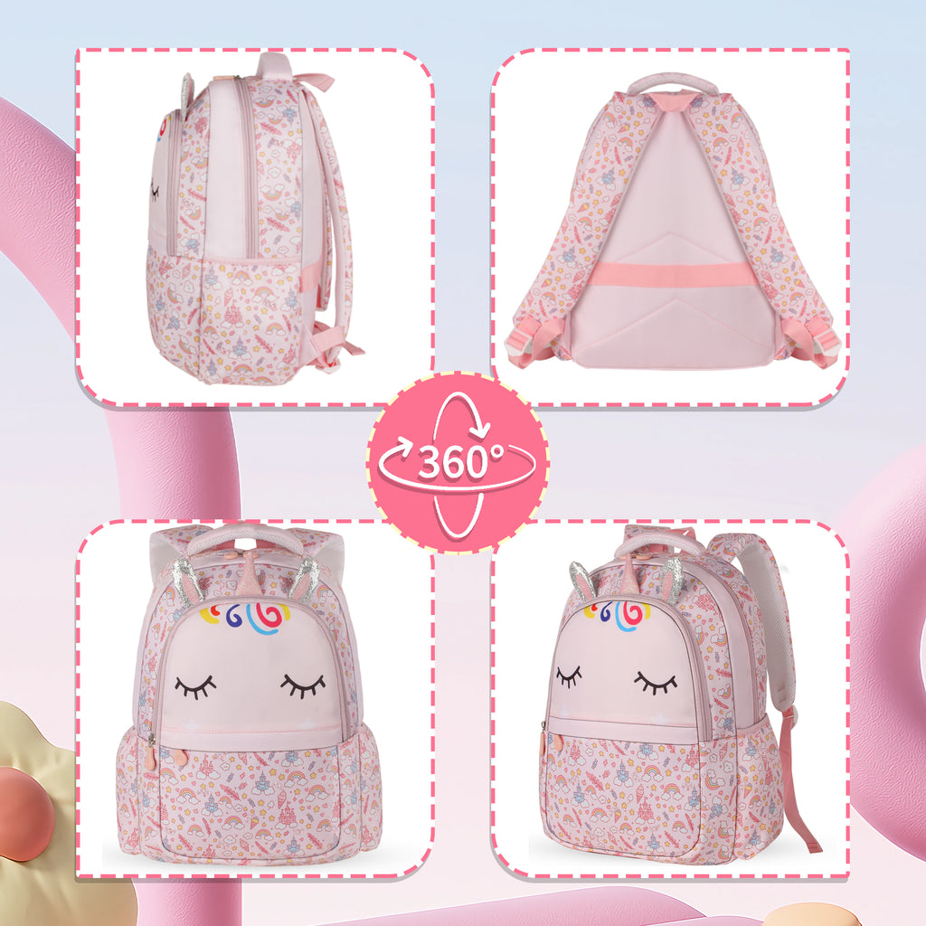 TONGJM 3Pcs Backpack Set for Girls, Kids Bookbag with Insulated Lunch Bag & Pencil Case, Cute Bag for Elementary Preschool Gift