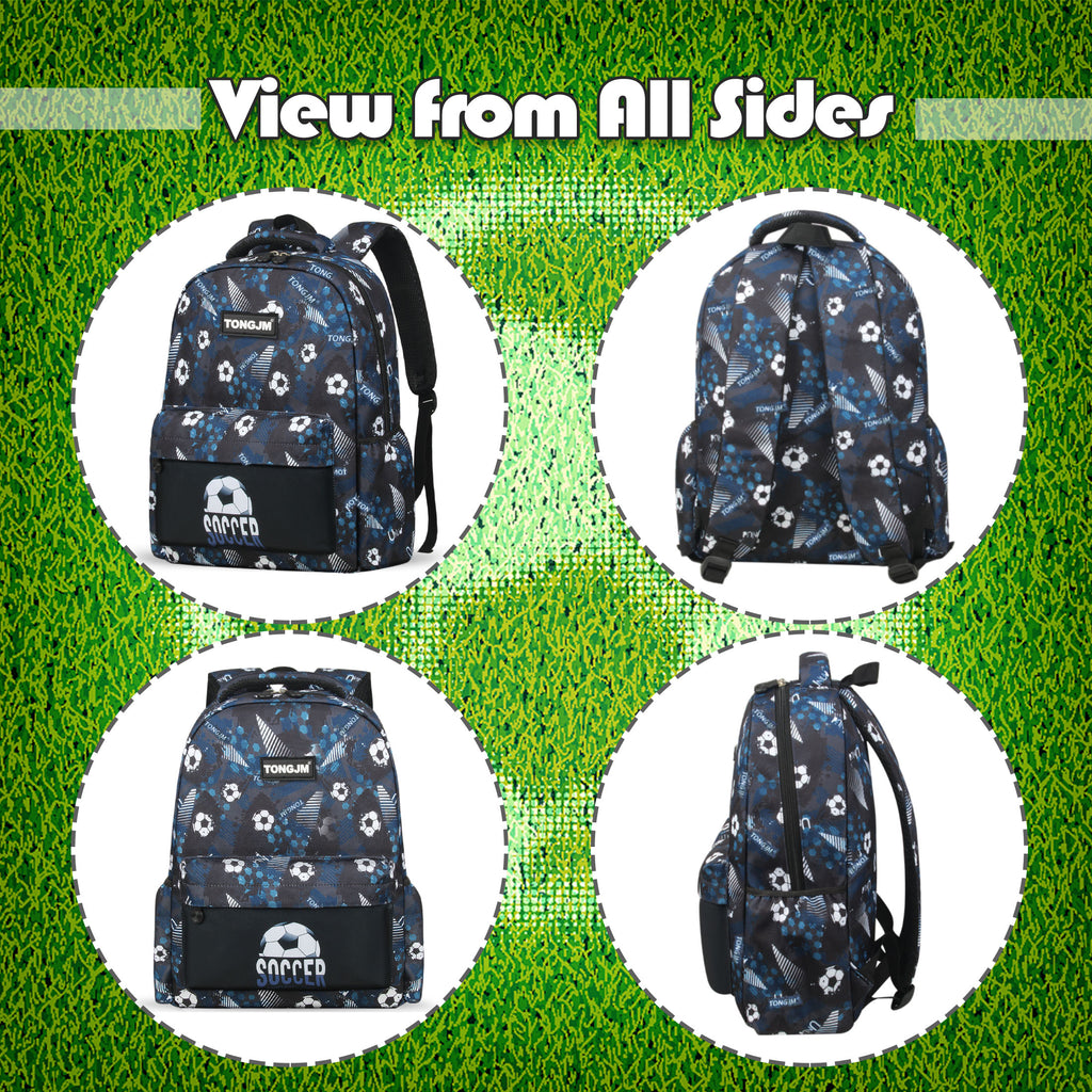 TONGJM 3pcs Backpack for Boys Girls with Lunch Box & Pencil Case, Lightweight Book Bag for School, Travel, Soccer Printed, Gifts