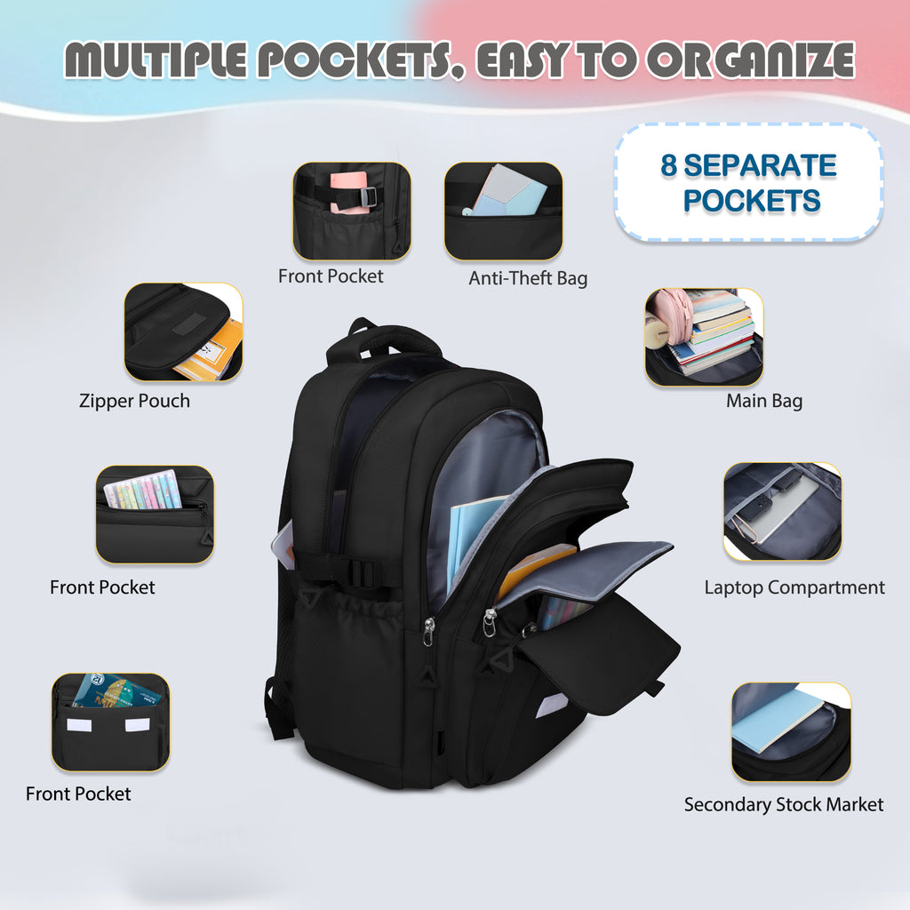 TONGJM School Backpack,Laptop Backpack, Durable Multi-Pocket Daypack for College High School, Office, &Travel
