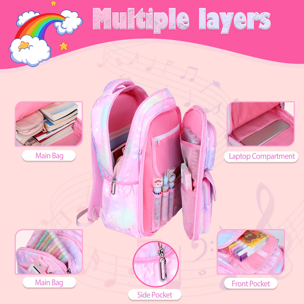 TONGJM School Backpack for Teens Grils, Cute Lightweigt Students Bookbag for Elementary Primary Middle School