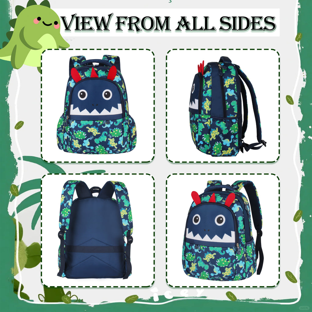 TONGJM 3Pcs Kids Dinosaur Backpack Set, Cute Cartoon School Bookbag with Insulated Lunch Bag & Pencil Case,Lightweight Travel Daypack