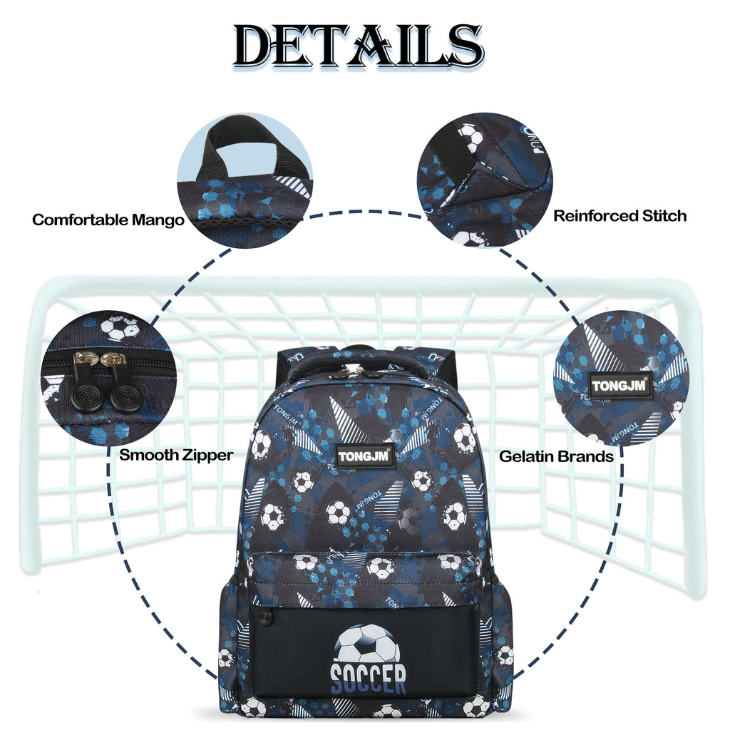 TONGJM 3pcs Backpack for Boys Girls with Lunch Box & Pencil Case, Lightweight Book Bag for School, Travel, Soccer Printed, Gifts