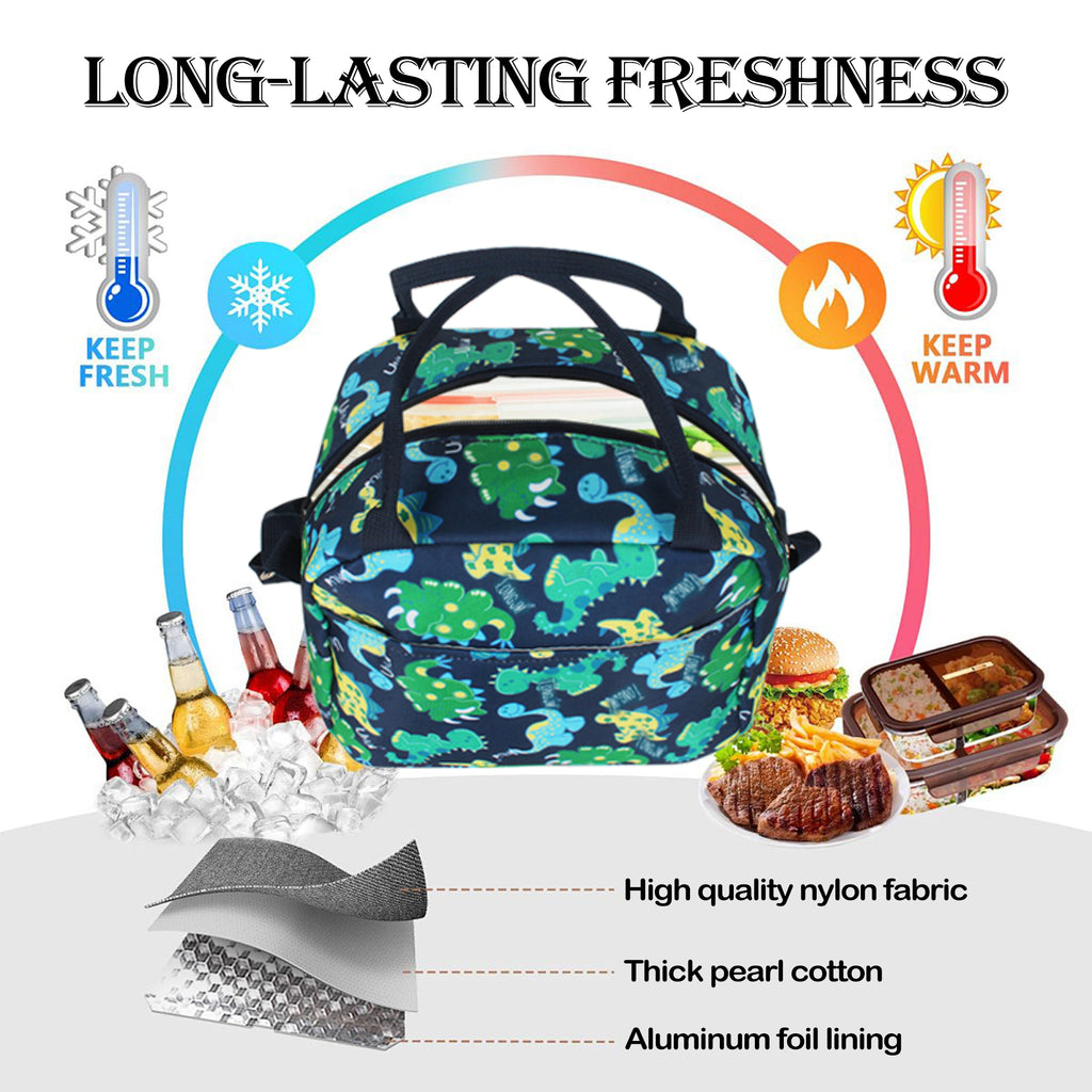 TONGJM 3Pcs Kids Dinosaur Backpack Set, Cute Cartoon School Bookbag with Insulated Lunch Bag & Pencil Case,Lightweight Travel Daypack