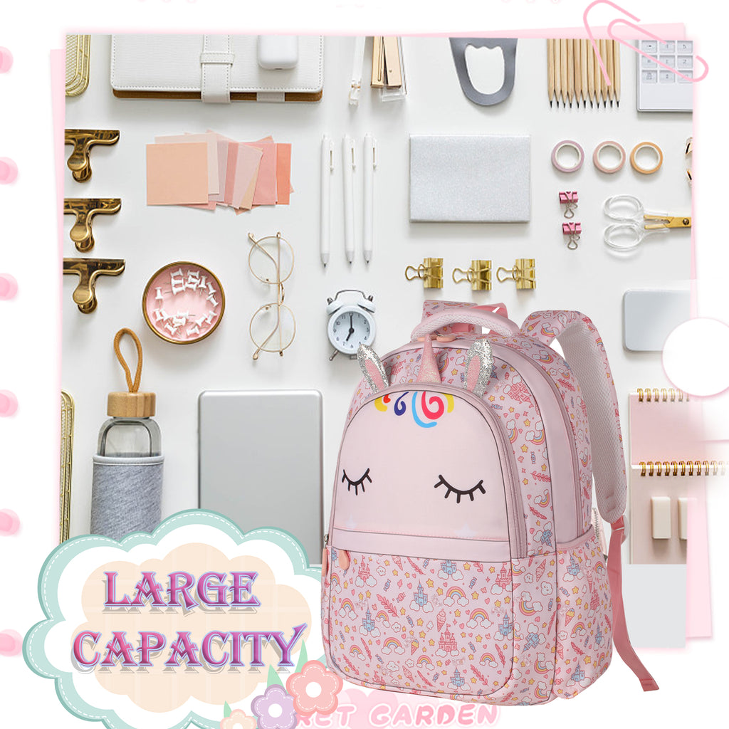 TONGJM 3Pcs Backpack Set for Girls, Kids Bookbag with Insulated Lunch Bag & Pencil Case, Cute Bag for Elementary Preschool Gift