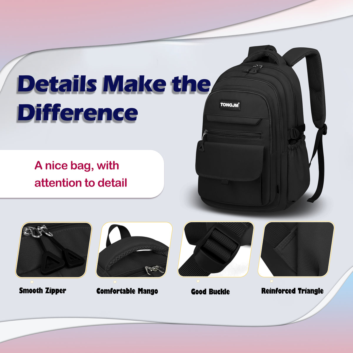 TONGJM School Backpack,Laptop Backpack, Durable Multi-Pocket Daypack for College High School, Office, &Travel