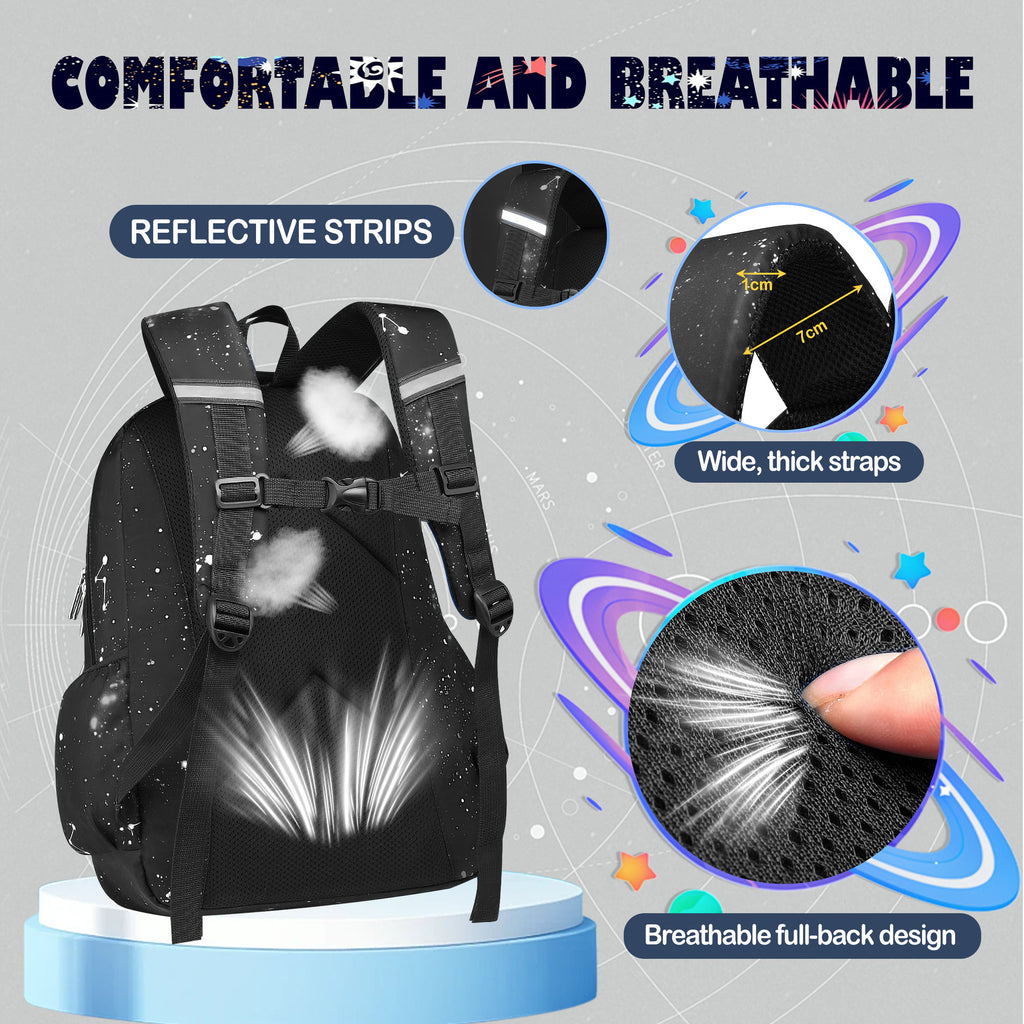 TONGJM School Backpack for Boys Teens Galaxy Starry, Waterproof Lightweight Laptop Bookbag, Ergonomic Daypack for Middle High School, Travel
