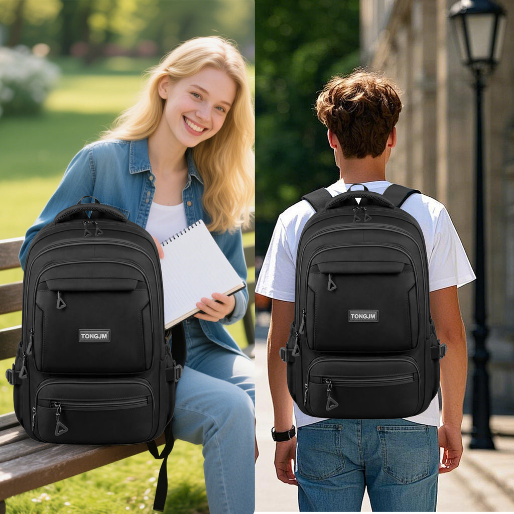 TONGJM School Backpack, Large Capacity Bookbag for 15.6inch Laptop, Water Resistant Bookbag for School Travel Work, Casual Daypack for Men Women Teens