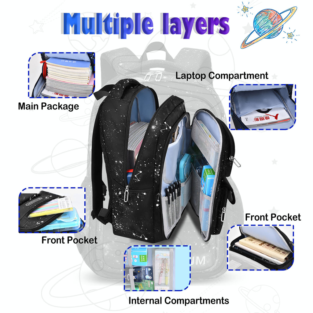 TONGJM School Backpack for Boys Teens Galaxy Starry, Waterproof Lightweight Laptop Bookbag, Ergonomic Daypack for Middle High School, Travel