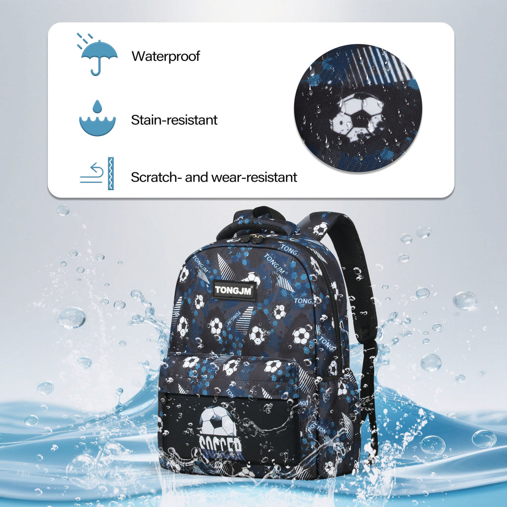 TONGJM 3pcs Backpack for Boys Girls with Lunch Box & Pencil Case, Lightweight Book Bag for School, Travel, Soccer Printed, Gifts