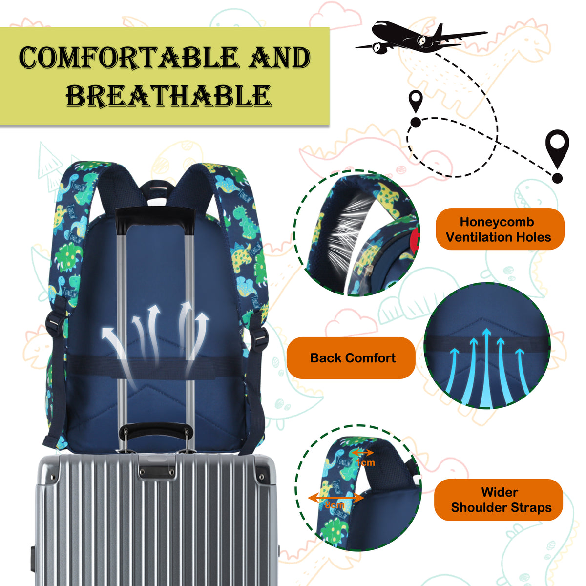 TONGJM 3Pcs Kids Dinosaur Backpack Set, Cute Cartoon School Bookbag with Insulated Lunch Bag & Pencil Case,Lightweight Travel Daypack