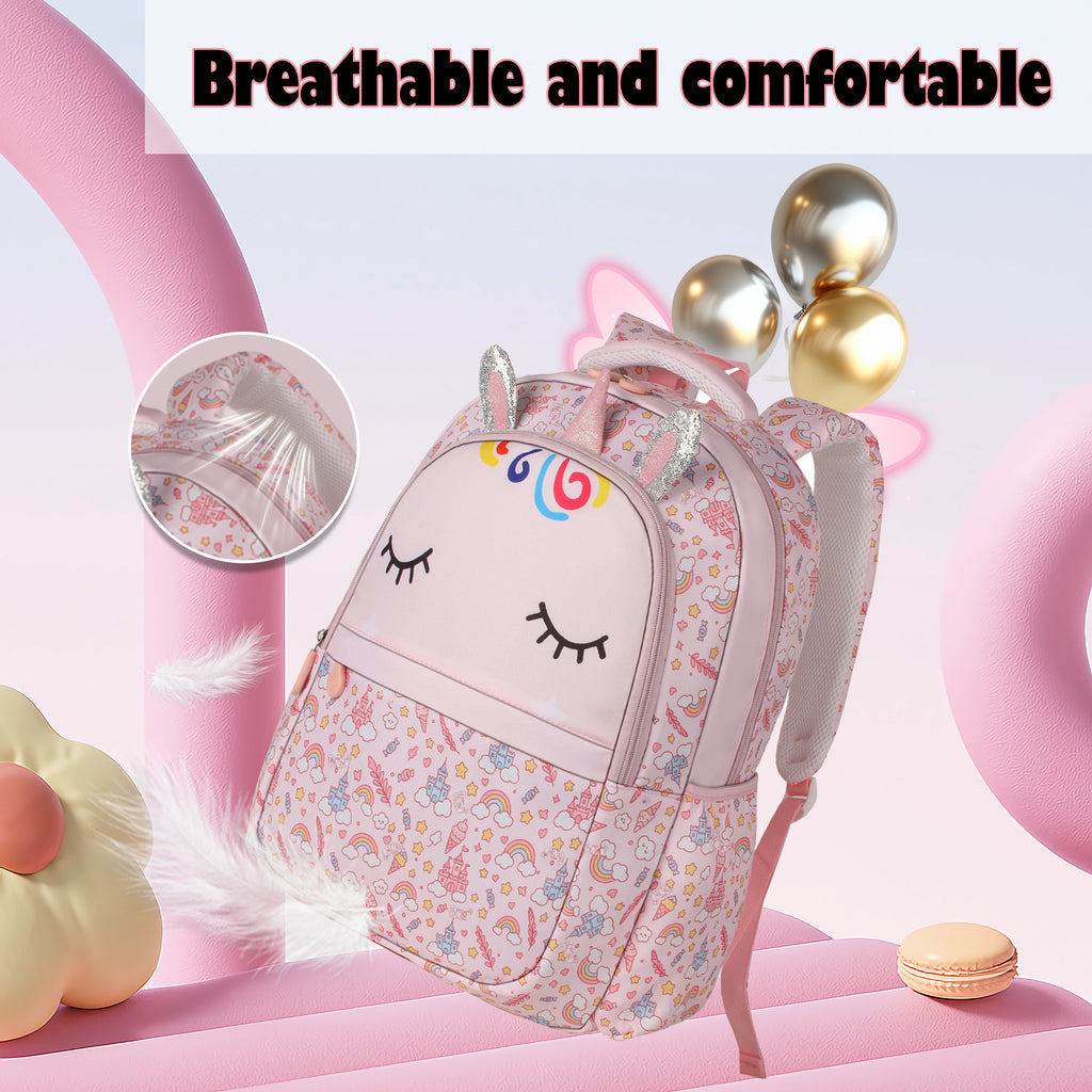 TONGJM 3Pcs Backpack Set for Girls, Kids Bookbag with Insulated Lunch Bag & Pencil Case, Cute Bag for Elementary Preschool Gift