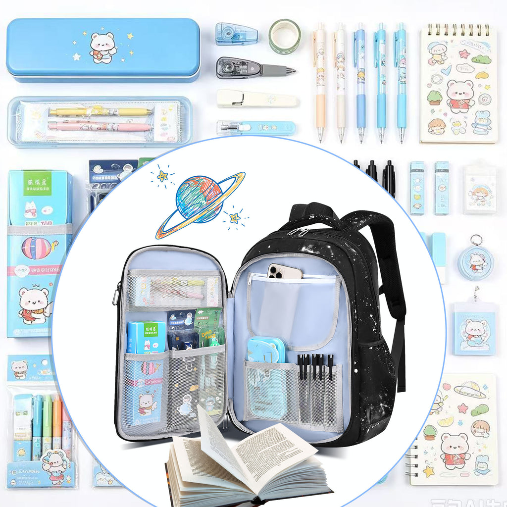 TONGJM School Backpack for Boys Teens Galaxy Starry, Waterproof Lightweight Laptop Bookbag, Ergonomic Daypack for Middle High School, Travel