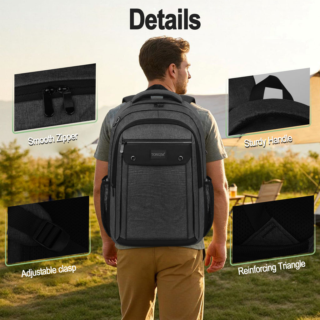 TONGJM Laptop Backpack with USB Charging Port ,Water Resistant Business Travel Bag for Work, School & Daily Commute, Fits 15.6" Laptop